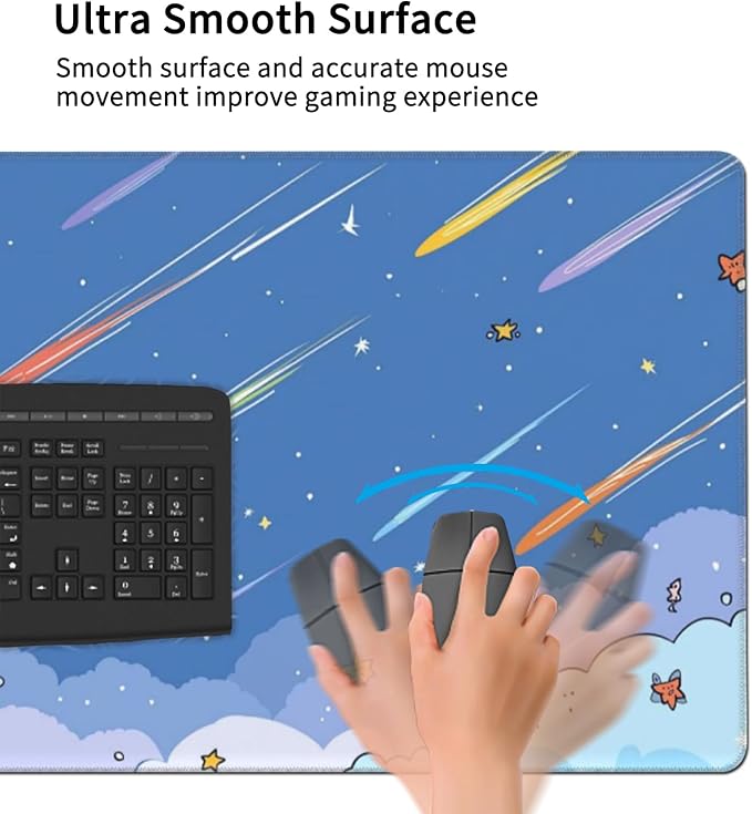 Extra Large Mouse Pad 48x24 Inch, Colorful Shooting Stars & Clouds XXXL Desk Mat with Non-Slip Base, Blue Mousepad for Gaming Office, Soft Keyboard Mat for Full Desk Coverage