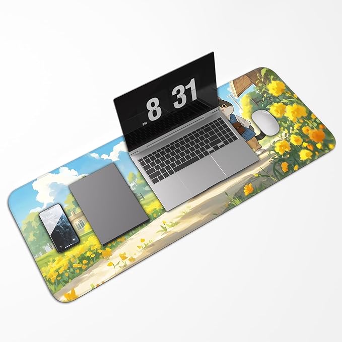 Cute Cat Mouse Pad, Non-Slip Rubber Gaming Mouse Pad with Seam Edge for Gaming, Office, Laptop, 31.5 x 11.8 Inch, Anime Cat Desk Mat