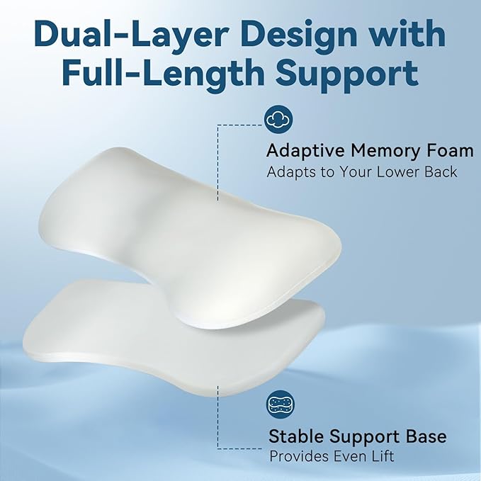 Adjustable Height Lumbar Support Pillow for Sleeping, Ergonomic Contour Lower Back Pillow for Bed with Breathable Washable Cover, Spine Alignment & Sleep Comfort, Blue