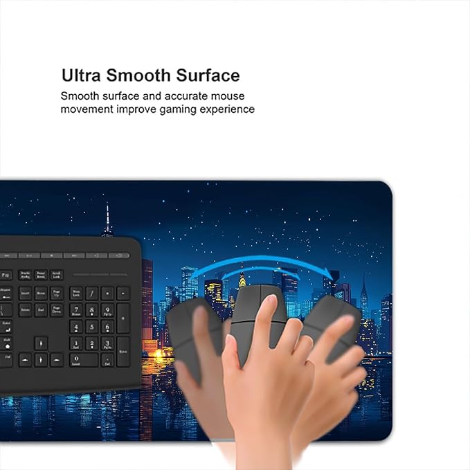 Modern City Gaming Mouse Pad Starry Sky City Reflection Night Mousepad XL Large Gaming Mouse Pad Laptop Keyboard Mat Desk Pad 31.5"x11.8" Office Computer Keyboard Laptop Home
