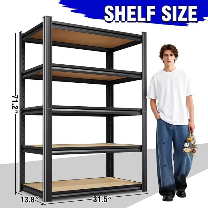 71"H Garage Shelving-5 Tier Garage Storage Shelves,Adjustable Heavy Duty Metal Shelving Unit and Storage Large Rack,Utility Steel Shelf For Warehouse Industrial Pantry Basement Organizers 71"x32"x14"