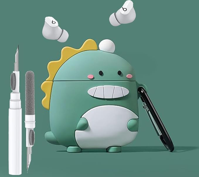 LiWerlly Cute Beat Studio Buds/Buds Plus Case, Funny 3D Cartoon Kawaii Dinosaur Cool New Studio Buds + Cover Skin with Cleaning Kit & Keychain for Beat Studio Earbuds for Boys Girl Kid Teen, Dinosaur