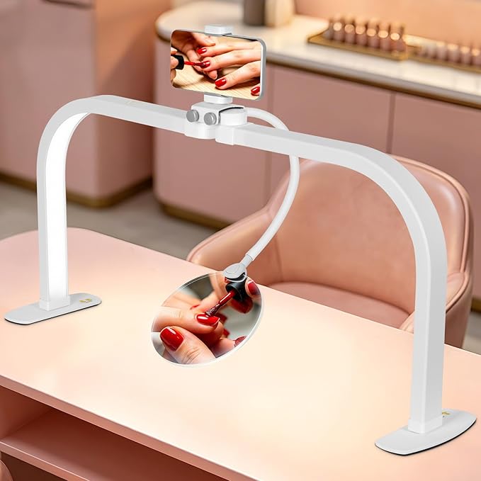 HITTI Half Moon Light for Nail Desk with 5X Magnifier, 30" Foldable LED Arch Tech Lamp with Phone Holder for Manicure, Handicraft, Art, Eyelash Extension - 3 Color Modes & 10 Brightness, Home & Salon