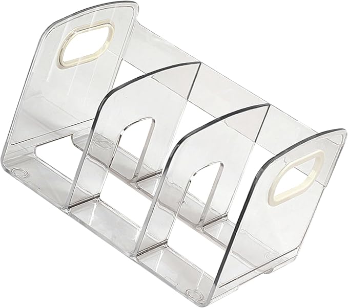 Cyrank Transparent Acrylic File Organizer for Desk, 4 Sections Book Paper Storage Dividers with Side Handle Envelope Vertical File Stand (#1)