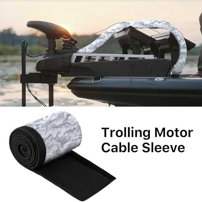 60" Trolling Motor Cable Sleeve, Made of Neoprene Trolling Motor Sleeve Great for Cover Cables and Extension Cords, Weather-Resistant,Organized Cable Management and Protect (Camouflage White)