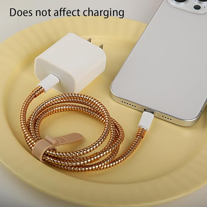 4pcs 1.6M(5.25FT) Spiral Cable Protector, Multicolor Suitable for Most Phone/Pad/Laptop USB Wire Cord Savers Protection Cover Anti-Break Wrap Charger Data Line Cables Sleeves, Laser Brown