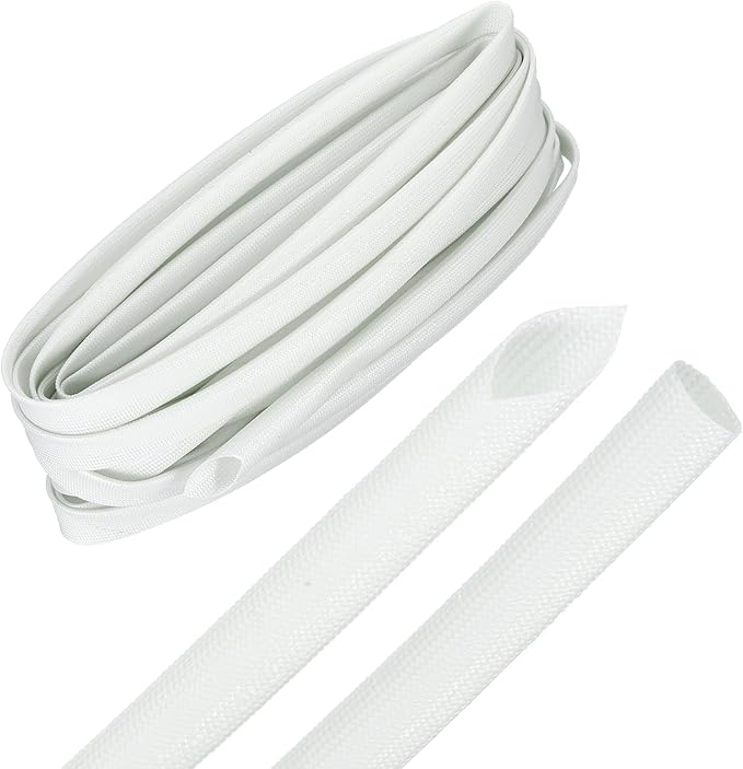 MECCANIXITY 30ft Braided Cable Sleeve, 1/2" ID 200C Heat Resistant 1500V Fiberglass Wire Insulation Cord Protector Organizer Wires Management for Motor Engine Fuel Line, White
