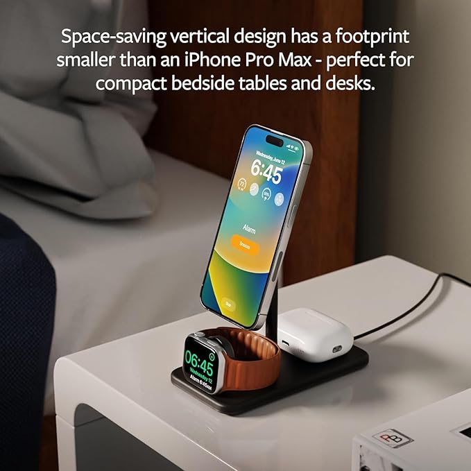 Twelve South HiRise 3 Deluxe Twelve South 3-in-1 MagSafe + Qi2 Charging Stand for iPhone, Watch, and AirPods, White