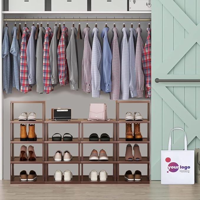 AFOORD Vertical Shoe Rack-Tall Narrow Shoe Rack Organizer for Small Spaces,17Tier Bamboo Shoen Shelf for Entryway,Closet,Corner,Doorway,Skinny Shoe Shelf Space Saving Shoe Storage,Free Stackable DIY
