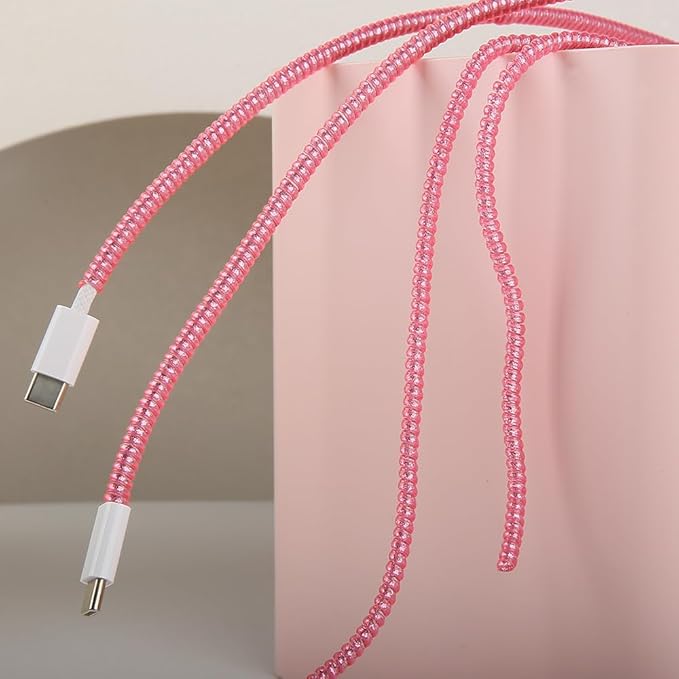 4pcs 1.6M(5.25FT) Spiral Cable Protector, Multicolor Suitable for Most Phone/Pad/Laptop USB Wire Cord Savers Protection Cover Anti-Break Wrap Charger Data Line Cables Sleeves, Laser Rose