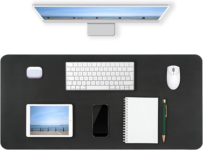 Desk Pad Mat PU Leather Non-Slip Water-Resistant Desk Matt for Desktop Large Mouse Pad for Office and Home Black 23.6" x 13.8"