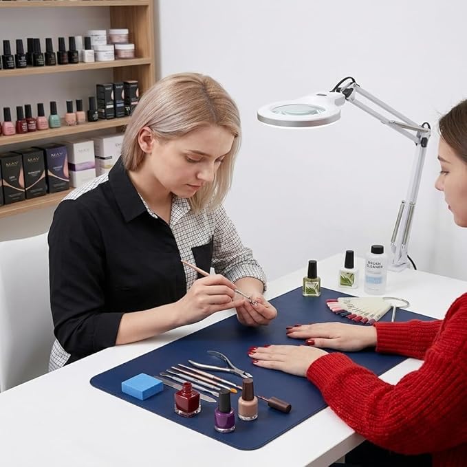 Double Sided Nail Art Table Mat, Soft Microfiber Leather Nail Hand Rest Mat, Waterproof Nail Arm Rest, Nail Mat for Manicure Table Nail Technician, for Desk, Dining Table, Blue & Yellow (MAT ONLY)