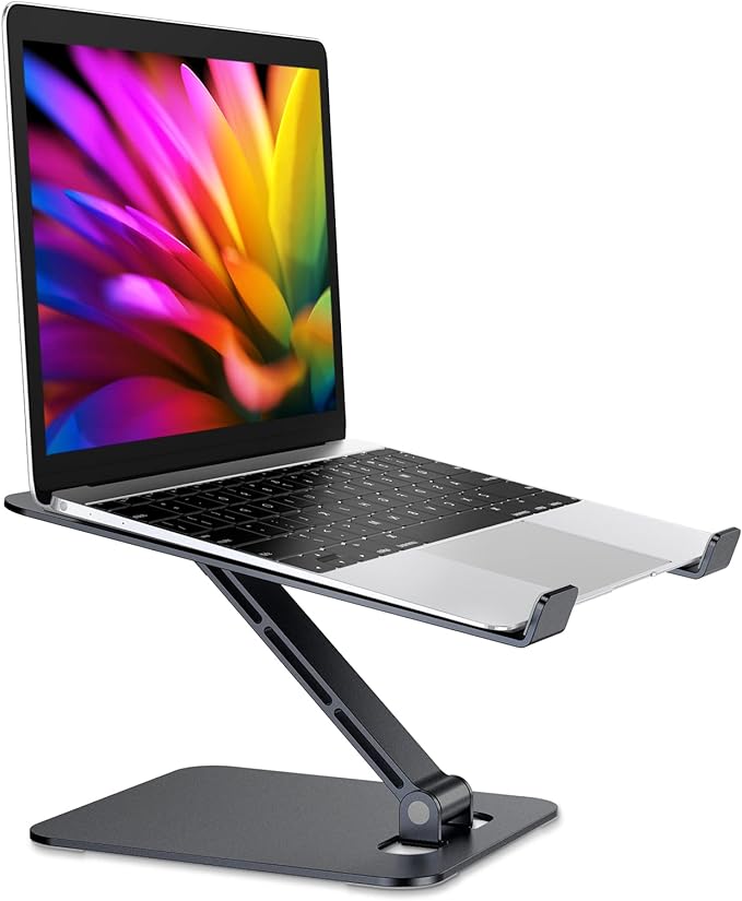 RIWUCT Foldable Aluminum Alloy Laptop Stand for Desk, Height Adjustable Ergonomic Computer Stand, Portable Laptop Riser Holder Notebook Mount Compatible with MacBook Pro Air/HP/Dell 10-16", Black