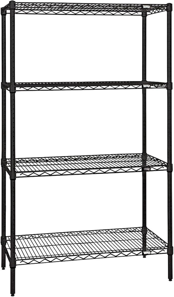 Quantum Storage Systems WR74-1248BK Starter Kit for 74" Height 4-Tier Wire Shelving Unit, Black Finish, 12" Width x 48" Length x 74" Height