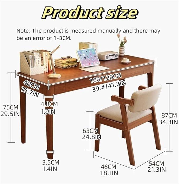 Modern Computer Desk & Chair Set, Wooden Writing Desk, Executive Desk, Study Table (Natural, 100CM-39.4IN)