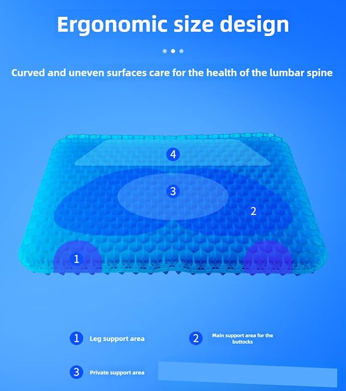 Summer ice pad Honeycomb Gel Office Chair Cushion, Long Sitting Silicone Butt pad, car Cool seat Cushion