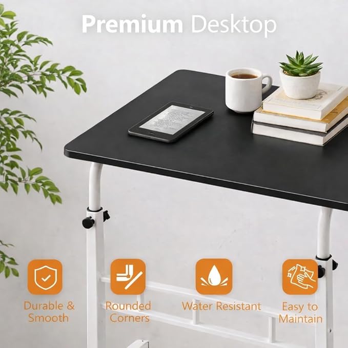 Mobile Standing Desk Adjustable Height for Laptop – Small Rolling Desk & Portable Table on Wheels – Laptop Cart & Computer Workstation – Small Standing Table with Wheels for Home Office