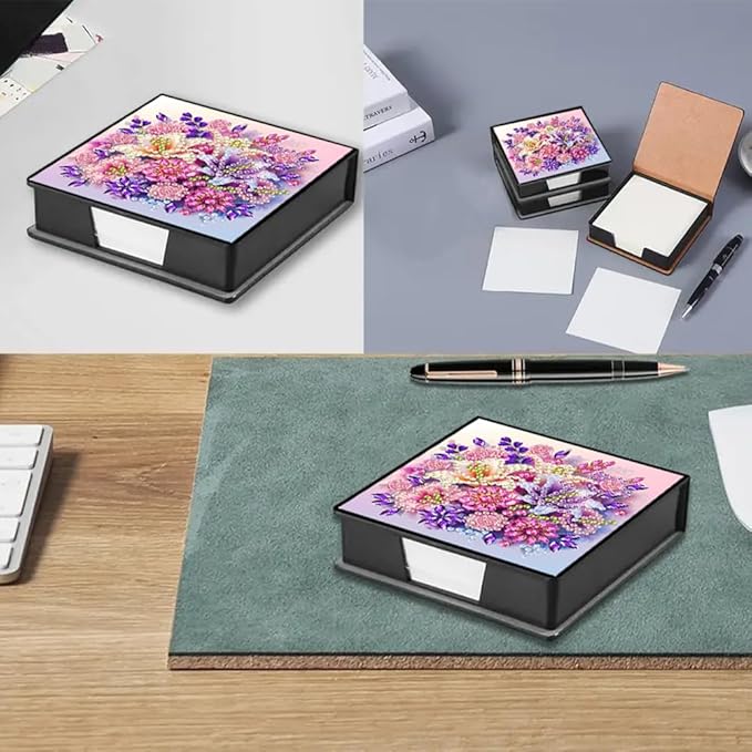 FRANDEK Flowers Creative Diamond Art Desk Organizer, DIY PU Note Box with 160 Sheets, All-in-One Gift Set for Craft Lovers, Elegant Mosaic Kits for Home & Office