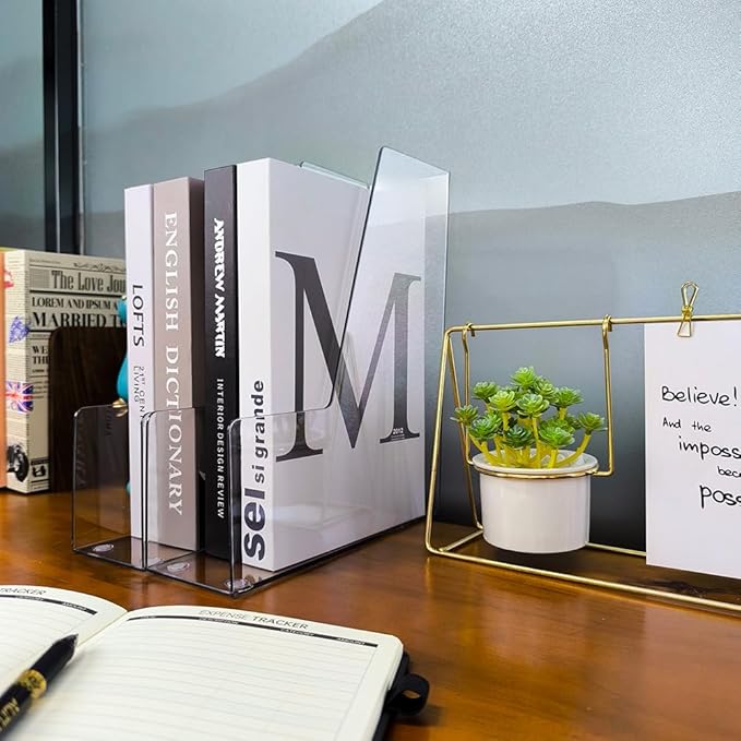 Vertical File Holder, 2 pack Plastic Magazine Organizer, Multi-purpose Document Organizer for Home Office (Clear)
