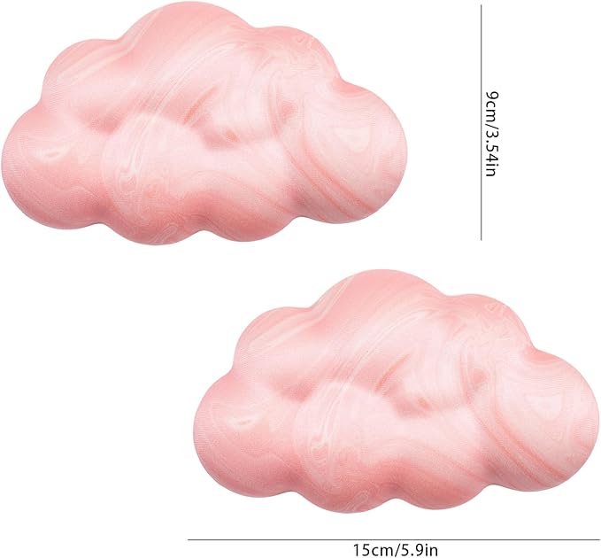 2Pcs Cloud Wrist Rest Cushion for Mouse Ergonomic PU Leather Mouse Wrist Support Pad with Anti-Skid Base, Desk Elbow Rest Pad for Nail Tech Office School Home Laptop Computer (Light Pink)