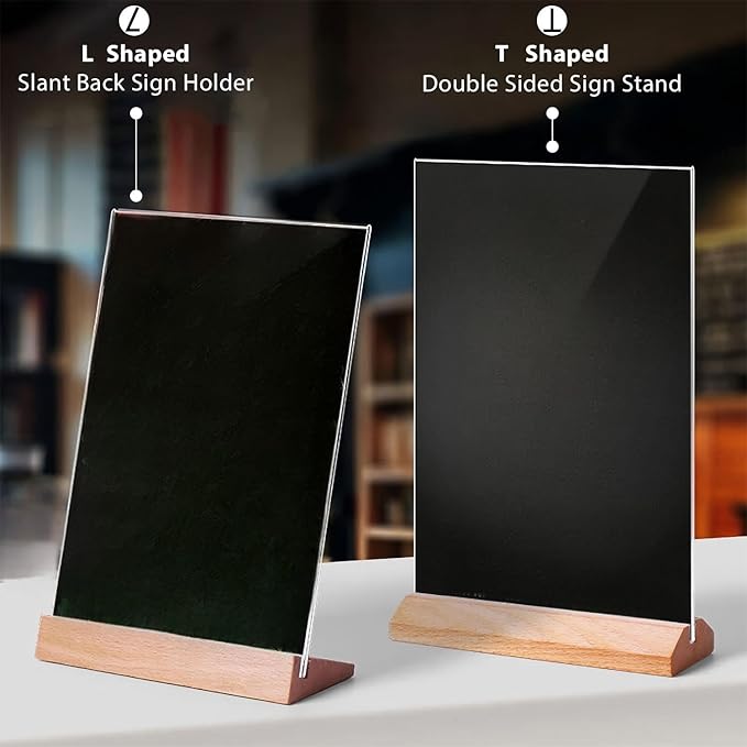 TONICE® 3 Pack 8.5X11 Acrylic Sign Holder T Shape Clear Acrylic Double Sided Frames with Wood Base Table Menu Display Stand Flyer Display (Optional 8.5x11/5x7 Inch L/T Shape)