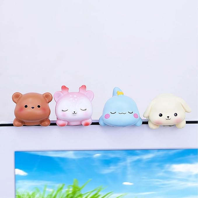 Computer Monitor Decor,Car Dashboard Decor,Cute Mini Animal Figurines,Resin Desk Decor, Mini Animal Statues for Aesthetic Room, Planter Pot,Computer Monitor,Car Monitor Decoration(White)