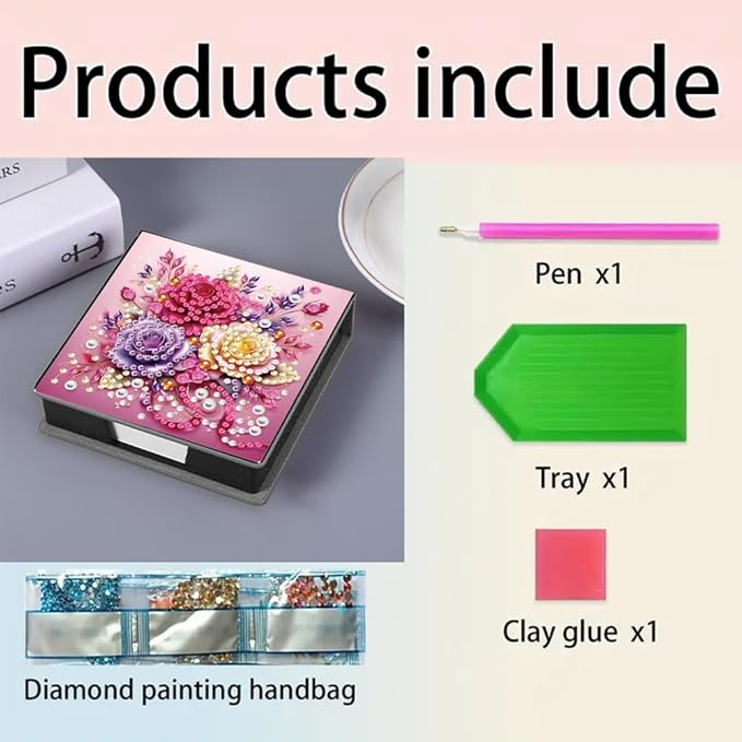 FRANDEK Beautiful Rose Diamond Art Note Box DIY Set, Sticky Notes Holder with 160 Refills, Love Theme Desk Organizer Gift for Valentine'Day Anniversary Romantic Office & Home Decor