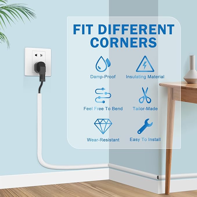 UOMTFAI Wall Cord Hider 39 Inch - Self-Adhesive Wire Cover Raceway for Walls, Flexible PVC Cable Concealer for Home and Office, W0.59 H0.39in - White