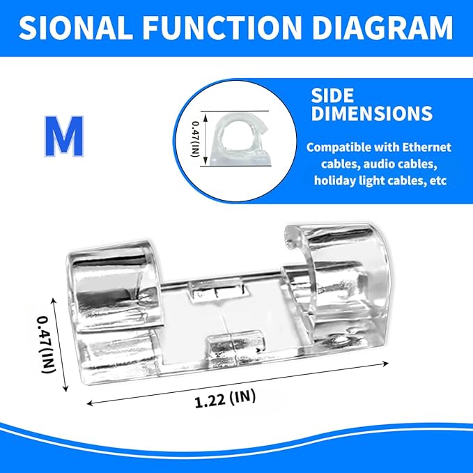 Adhesive cable clamp, a multi size cable organizer for cable management, suitable for power cords, holiday light cords PC, Car, office(M, 20PCS)