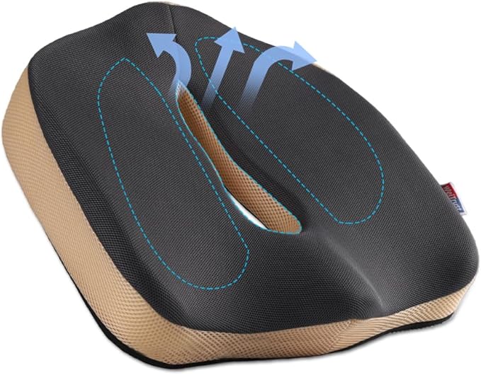 Seat Cushion for Tailbone Pain Relief, Memory Foam Coccyx Cushion for Office Chair & Car, Ergonomic Chair Pad with Non-Slip Cover & Handle, Sciatica Relief for Gaming Chair (Gray)