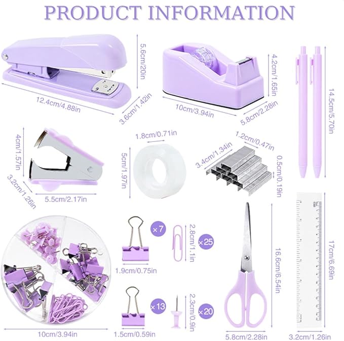 Gawsey Purple Desk Organizers and Accessories with Desk Organizer 360° Rotating Pen Holder and Office Supplies, Cute Stationery Supplies Set