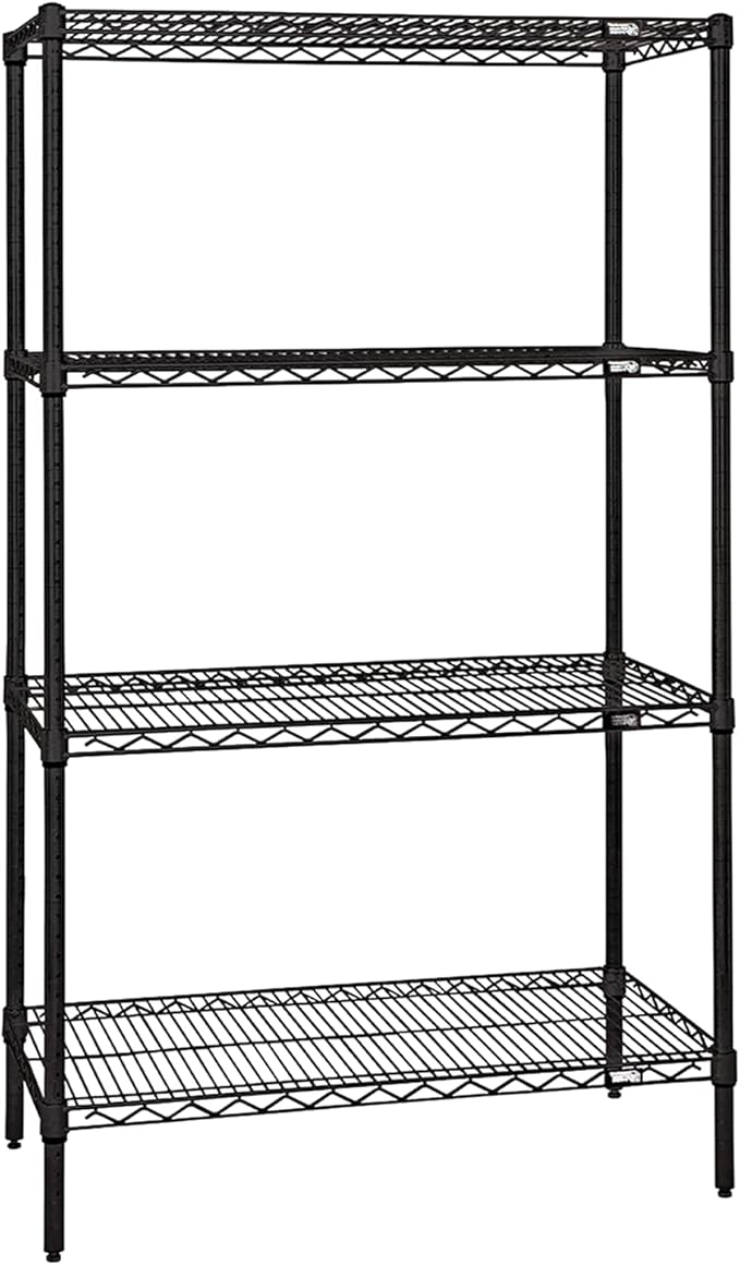Quantum Storage Systems WR74-1830BK Wire Shelving Starter Kit, 30" W x 18" D x 74" H, 600 lbs Capacity, Carbon Steel, Epoxy Coated, Black, NSF
