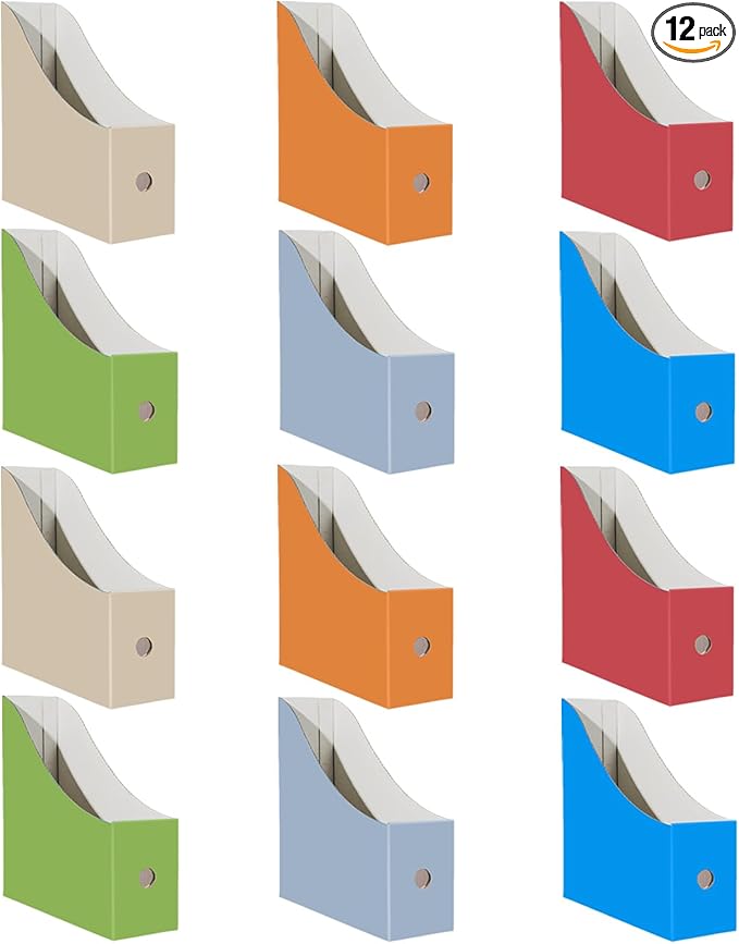 Limitliho 12 Pack Cardboard Magazine Holder for Desk, Book Bins for Classroom Library,Office,Home, 10.6" H x 10.2" L x 3.5" W in Magazine File Holder (Fresh color)