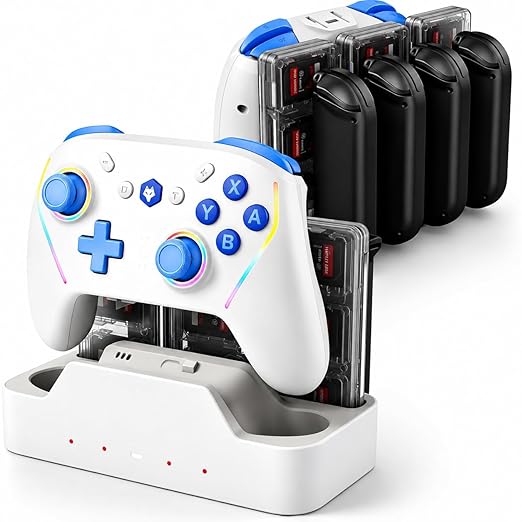 NBCP Wireless Controller and Charging Dock Bundle for Nintendo Switch 2, 5-in-1 Magnetic Fast Charger Station with 18 Game Card Storage, RGB Light, Customizable Turbo & Macro Gaming Remote