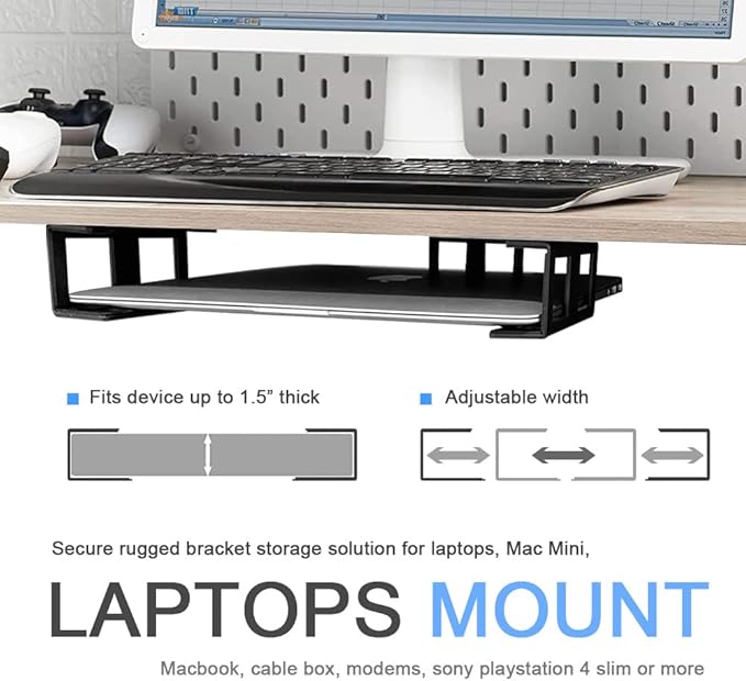 IFCASE Under Desk Laptop Mount with Adhesive & Screw in, Hard Aluminum Under Desk Shelf Holder for Laptop, Mac mini, MacBook, Keyboard with Anti-Scratch Silicone (Black)