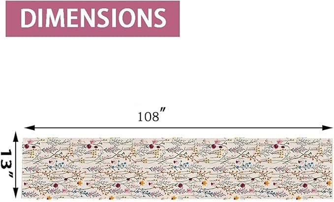 Watercolor Wild Flowers Table Runner, Seasonal Summer Colorful Flowers Holiday Kitchen Dining Table Decoration for Home Party Decor 13 x 108 Inch
