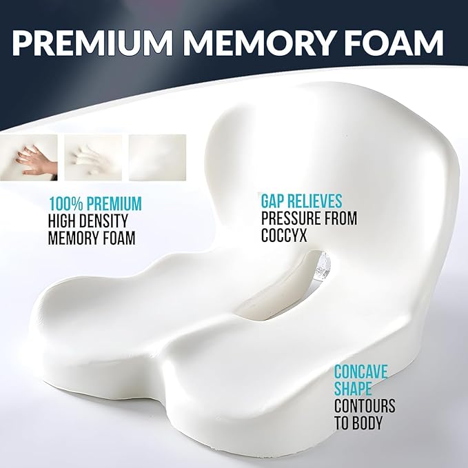 Ergonomic L-Shaped Memory Foam Seat Cushion for Office Chair & Car Seat, Breathable Sitting Pad for Long Sitting Relief, Tailbone & Hip Support Cushion for Driving, Desk Chair, Wheelchair