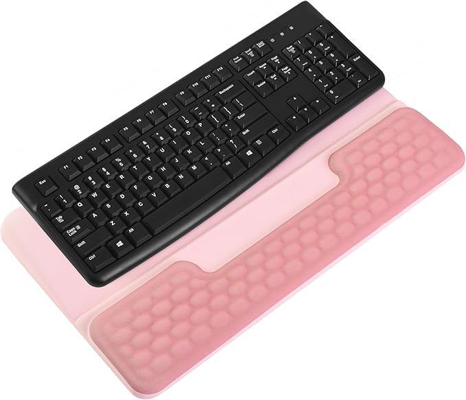 Keyboard Stand with Wrist Rest，Ergonomic Wrist Pad Memory Foam Keyboard Riser Holder Tray with Non-Slip Base, Pain Relief for Work Study Game (Pink)