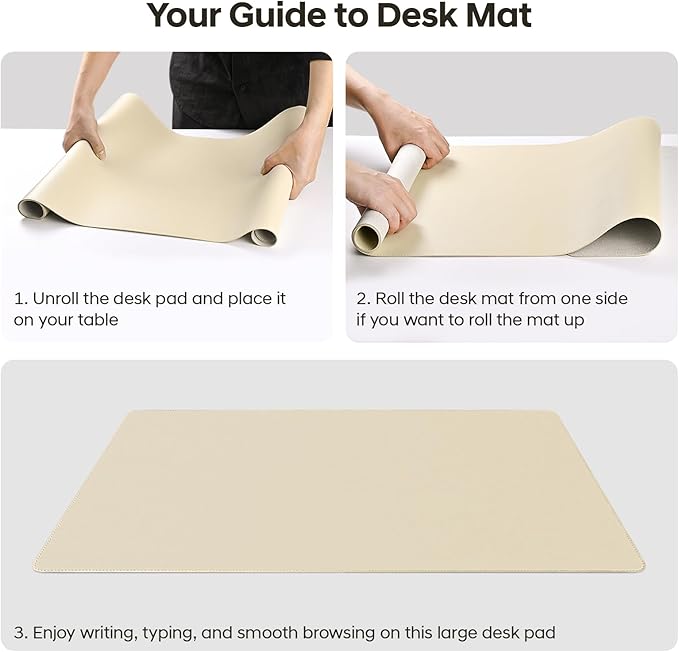 Leather Desk Pad Protector, Office Desk Mat, Large Mouse Pad, Non-Slip PU Leather Desk Blotter, Waterproof Computer Desk Writing Pad for Office and Home (Beige, 47.2" x 23.6")