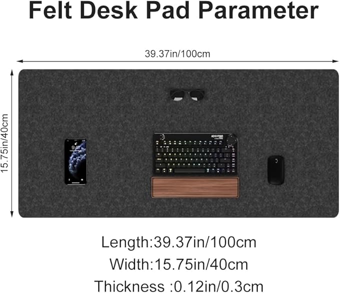 DAWNTREES Large Felt Desk Mat, 40''x16'' Non-Slip Full Keyboard and Mouse Pad, Office Computer Desk Mat for Desktop,100X40cm Felt Desktop Mat for Desk Pad Protector