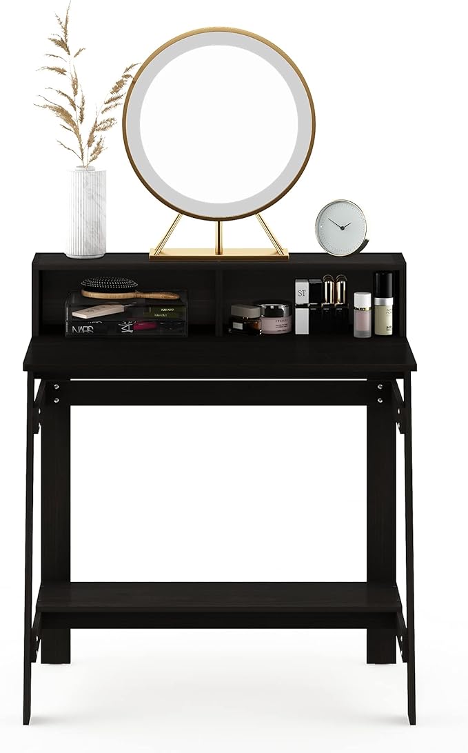 Furinno Simplistic 32-Inch Black Computer Desk, Small Office Desk, Rectangular Home Office Desk with Shelf, Gaming Desk for Home Office, Bedroom, Study Room, Black Espresso