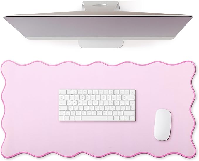 Hahafelt Scalloped Desk Mat Large Desk Pad Cute Coquette Table Mat Aesthetic Preppy Table Make up Pad Nonslip 2026 Graduation Gift with Stitching Waterproof Gaming(Pink,23.6 x 13.8 Inches)
