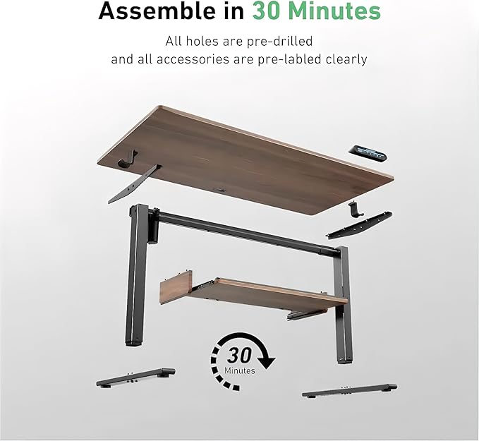 HUANUO Standing Desk Adjustable Height, 48" x 24" Electric Stand Up Desk for Home Office with Large Keyboard Tray(26.7"), 4 Memory Height Setting, Computer Workstation, Walnut