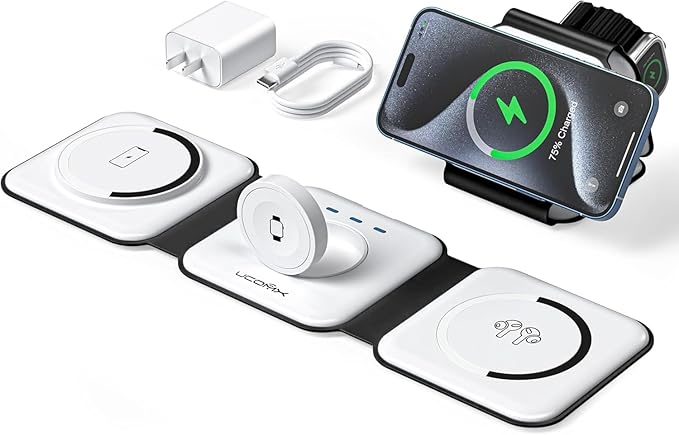 3 in 1 Charging Station for Multple Devices,Foldable 3 in 1 Wireless Charger for Travel,Nano Wireless Charging Station for iPhone16 15 14 13 12 Pro Max/Watch 10 9 8 7 6 5 4 3 Ultra/AirPod Pro