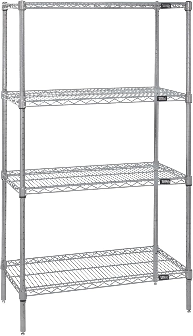 Quantum Storage Systems WR86-2472S Starter Kit for 86" High 4-Tier Wire Shelving Unit, Stainless Steel Finish, 600 lb. Per Shelf Capacity, 24" Width x 72" Length x 86" Height