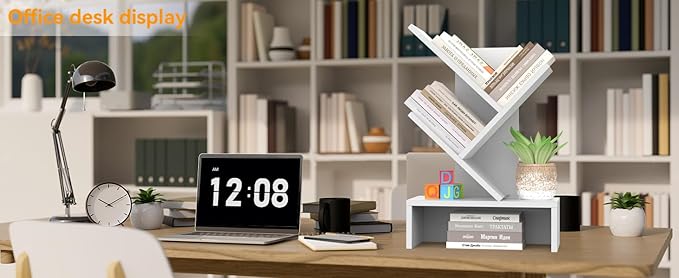 Godferyxin Small Bookshelf with Drawer – Compact Book Holder for Small Spaces, White Small Bookcase for Office, CDs, and Decorative Items, Fits Bedroom Desk Bookshelf Tree