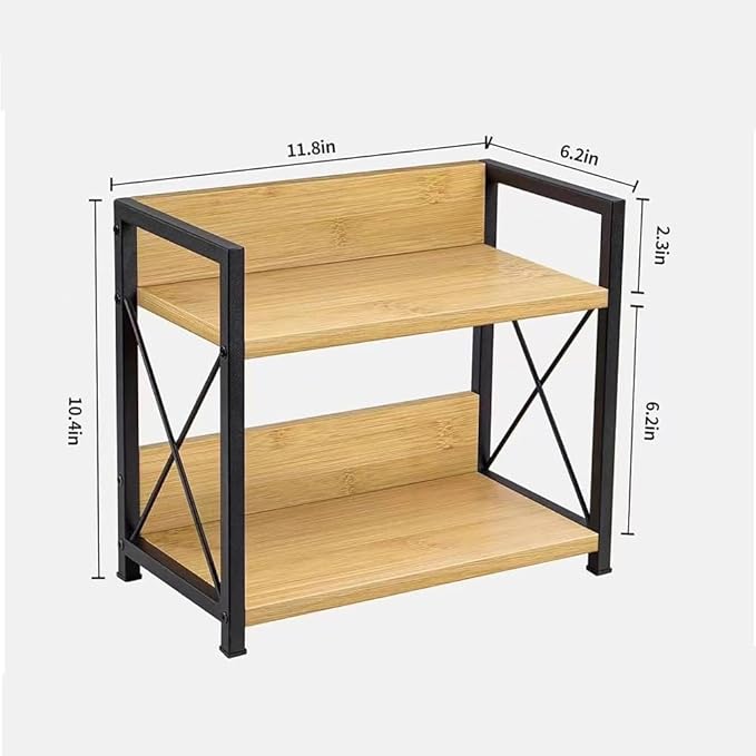 Office Desk Shelf Organizer, Wood Desktop Bookshelf Supplies Storage Rack, Shelf for Top of Desk and Dresser and Cubicle Decor Aesthetic Bookshelf (Black, Small 12.9" Lx6.3 Wx10.2 H)