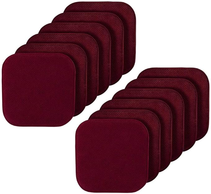 GoodGram 12 Pack Non Slip Ultra Soft Chenille Premium Comfort Memory Foam Chair Pads/Cushions - Assorted Colors (Country Burgundy, 12 Pack)