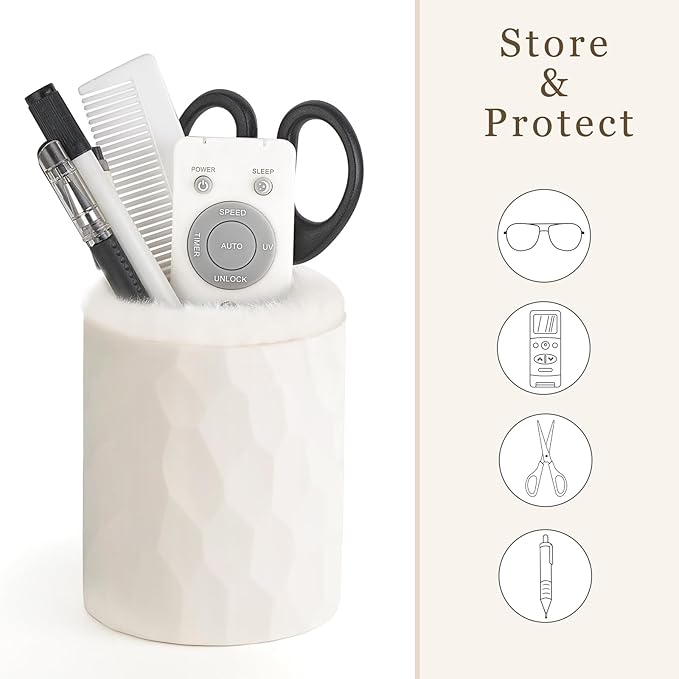 Mkono Plush Lined Eyeglasses Holder Protective Glasses Holder Stand Case Anti-scratch Glasses Storage Organizer for Table, Desk, Nightstand, Office, Ivory, One Size