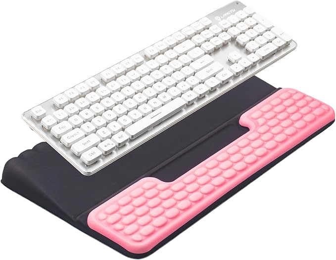 Keyboard Stand with Wrist Rest，Ergonomic Wrist Pad Memory Foam Keyboard Riser Holder Tray with Non-Slip Base, Pain Relief for Work Study Game (Black and Pink)